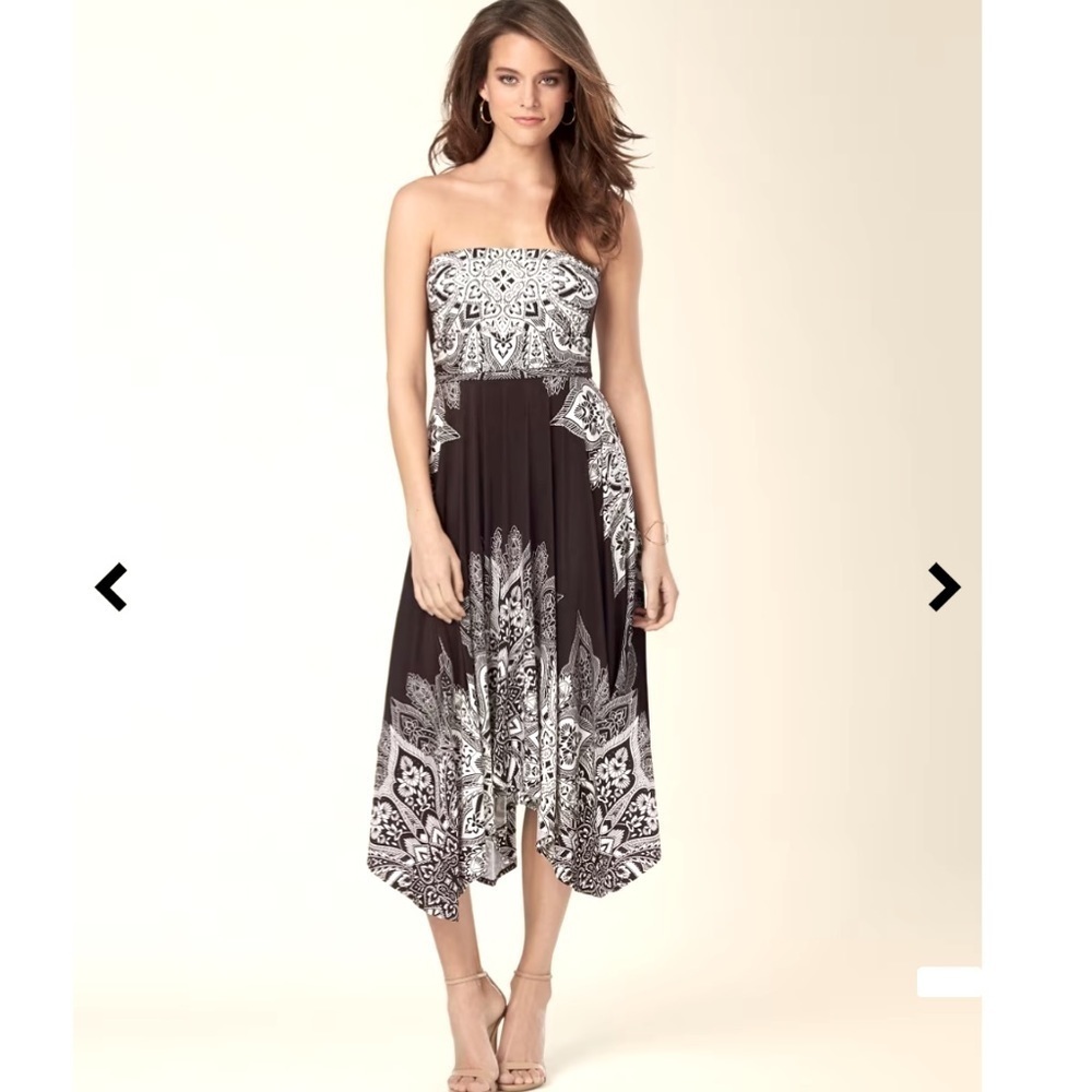 SOMA Strapless Scarf Hem Midi Dress Demure Java boho jersey soft women’s size M